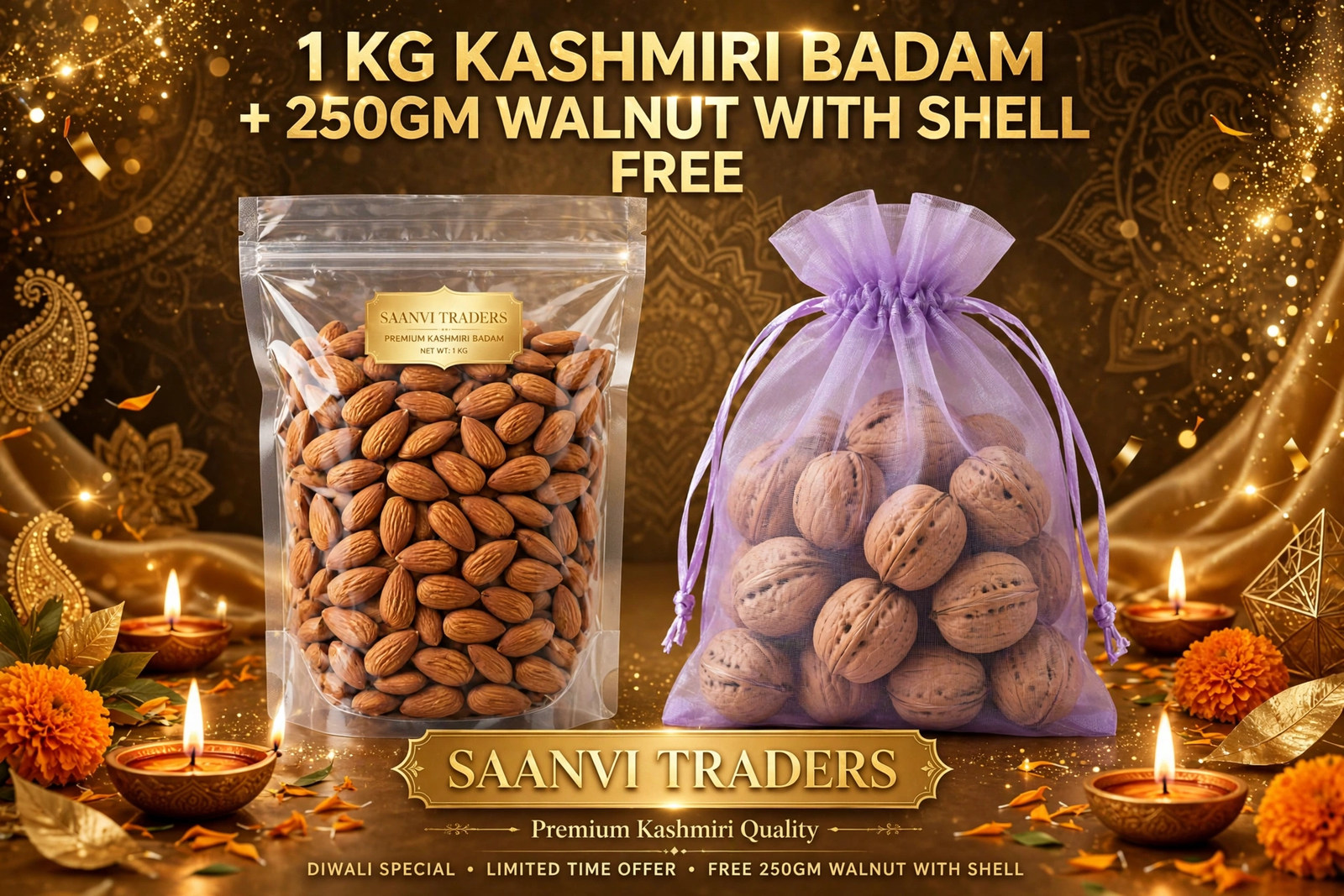 KASHMIRI BADAM 1KG AND GET 250 GM WALNUT WITH SHELL FREEEE