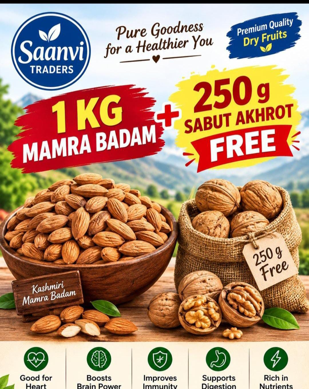 1KG BADAM WITH 250GM AKHROT FREE